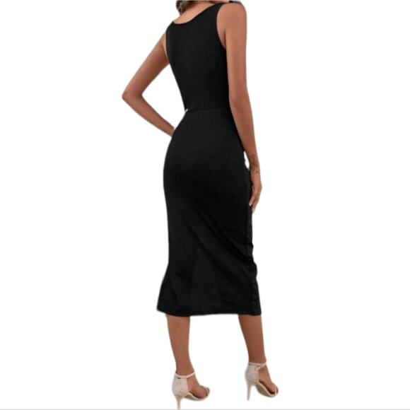 Women's Dress Size Large Black Sleeveless Ruched Stretch Bodycon Sexy Night Out - Picture 2 of 10